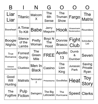 90's Movies Bingo Card