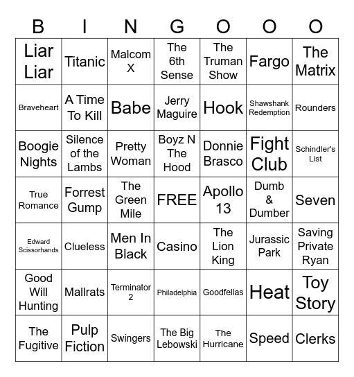 90's Movies Bingo Card