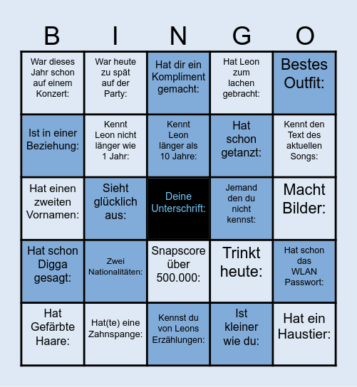 Leons Birthday Bingo Card