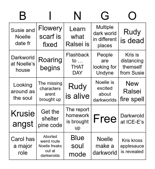 Deltarune Chapter 6 Bingo Card