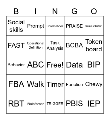 BEHAVIOR BINGO Card