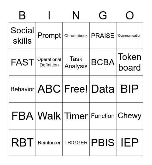 BEHAVIOR BINGO Card