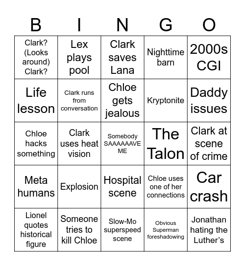 Smallville Bingo Card