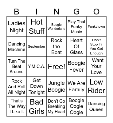 70s Dance Party Bingo Card