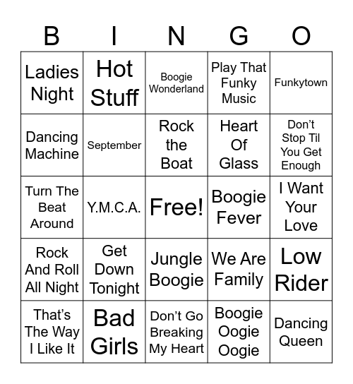 70s Dance Party Bingo Card