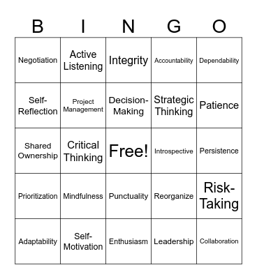 Durable Skills Bingo Card