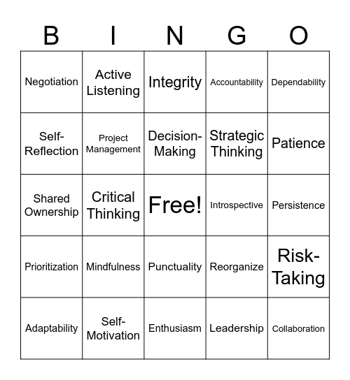 Durable Skills Bingo Card