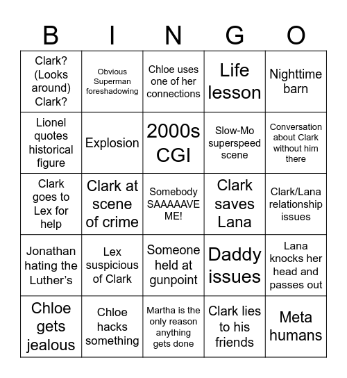 Smallville Bingo Card