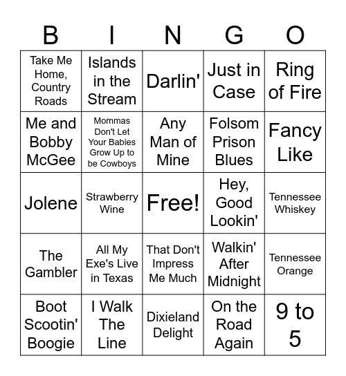 Country Hits (set 3) Bingo Card