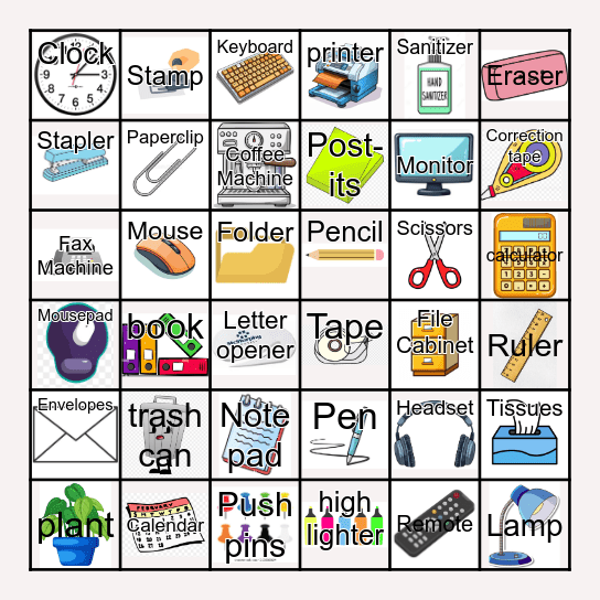 Office Supply Scavenger Hunt Bingo Card