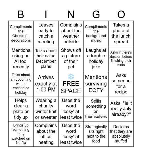 Christmas in July Bingo Card