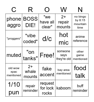 crown of the bingos Bingo Card