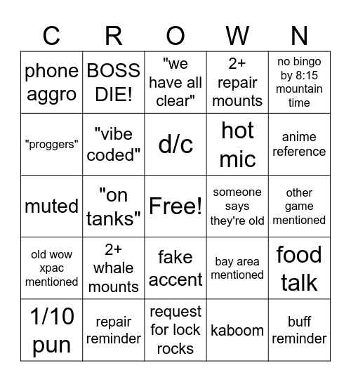 crown of the bingos Bingo Card