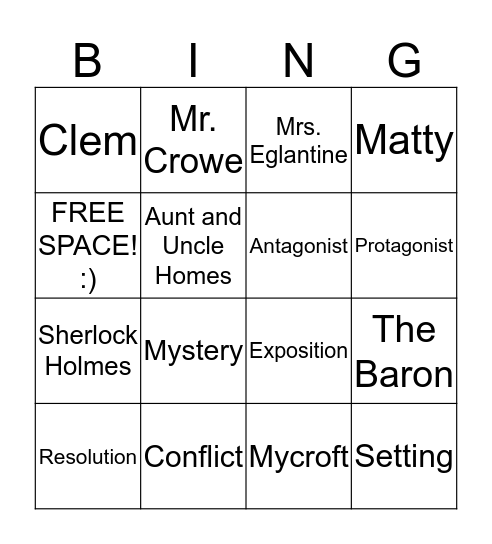 Sherlock Holmes Bingo Card
