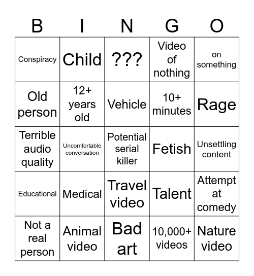 Youtube's Recycling Bin (deluxe) Bingo Card