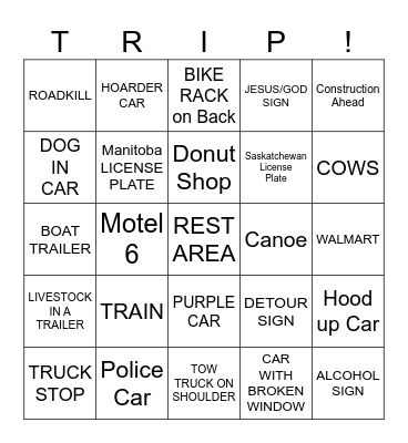 ROAD TRIP Bingo Card