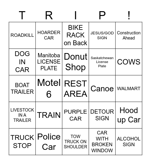 ROAD TRIP Bingo Card