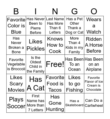 Youth Of the Year Bingo Card