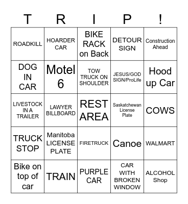 ROAD TRIP Bingo Card