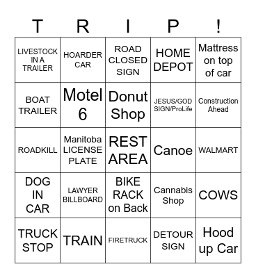 ROAD TRIP Bingo Card