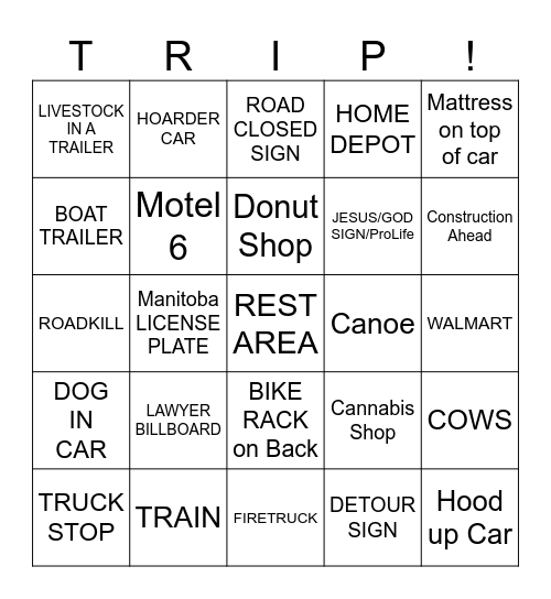 ROAD TRIP Bingo Card