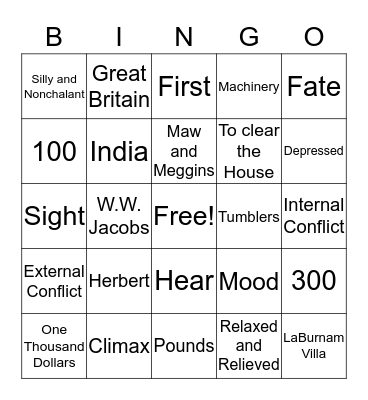 Monkey's Paw Bingo Card