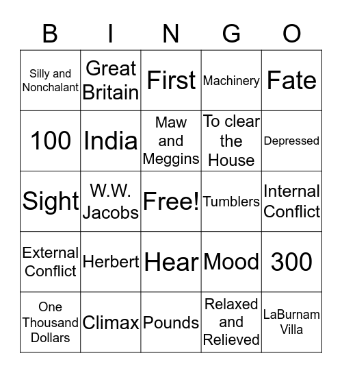 Monkey's Paw Bingo Card