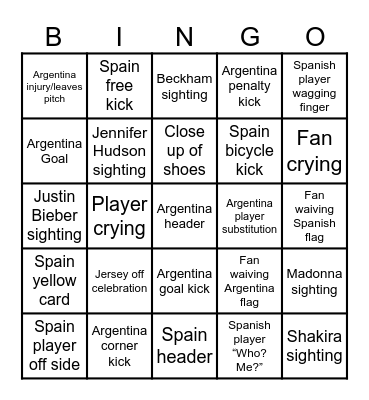 World Cup Bingo Card