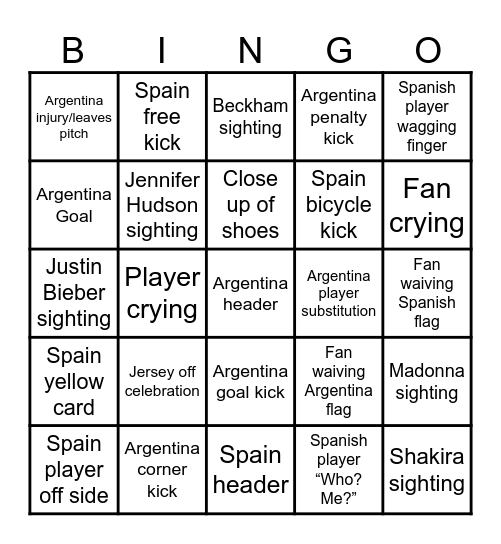 World Cup Bingo Card
