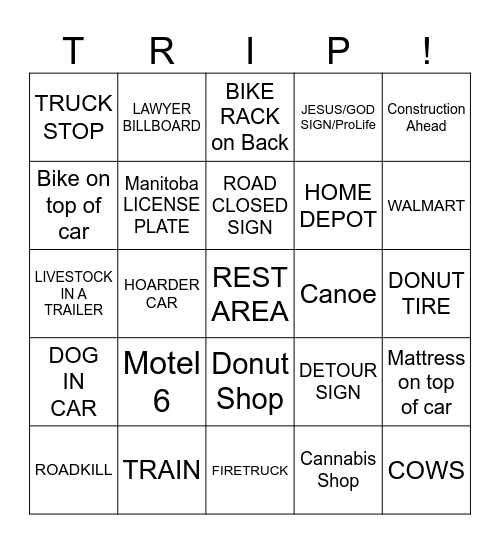 ROAD TRIP Bingo Card