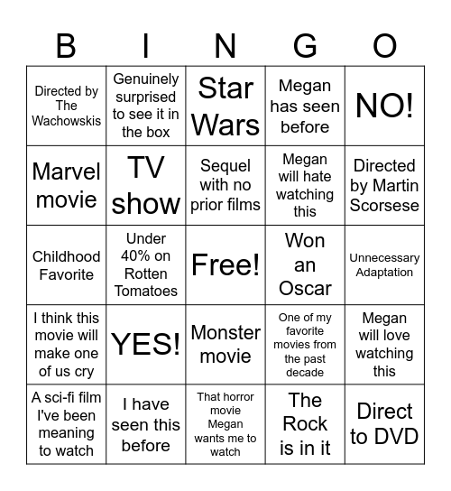 Mystery Box Bingo Card