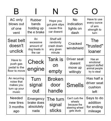 Deptford PO car BINGO Card