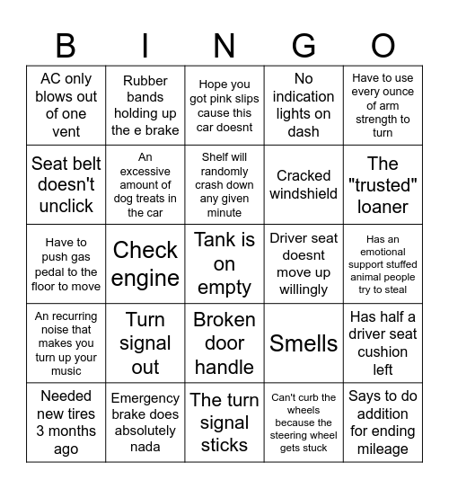 Deptford PO car BINGO Card