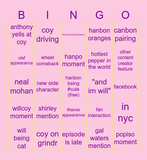 bof bingo Card