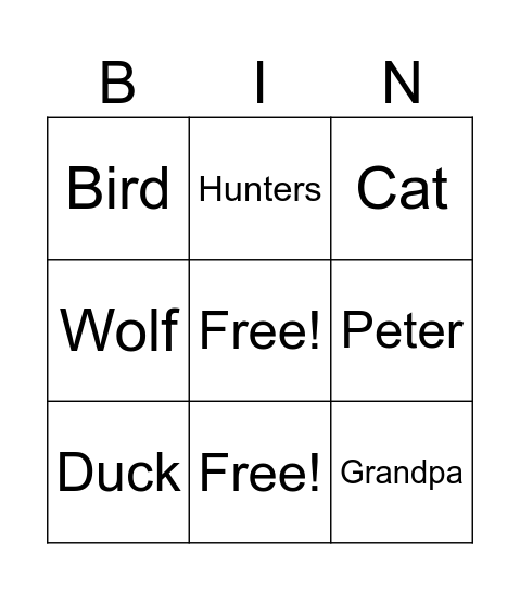 Peter and the wolf Bingo Card Bingo Card