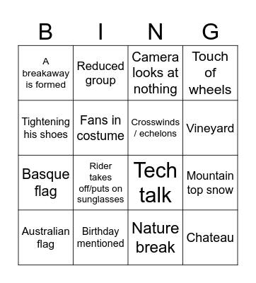 Tour de France BINGO! Bingo Card
