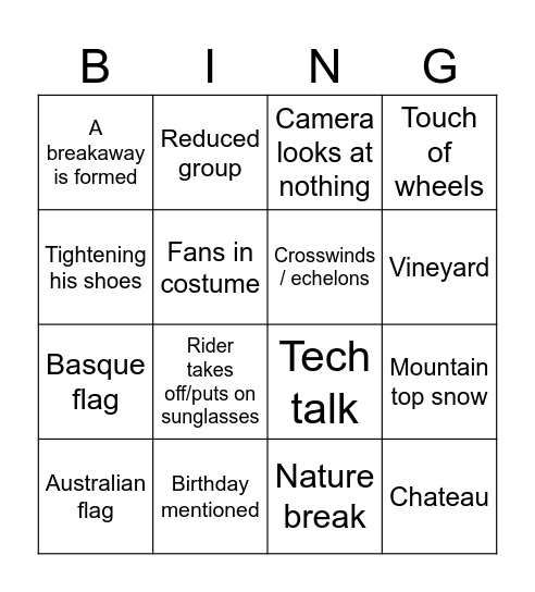Tour de France BINGO! Bingo Card