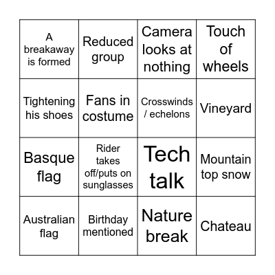Tour de France BINGO! Bingo Card