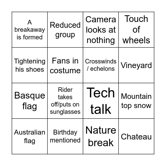 Tour de France BINGO! Bingo Card