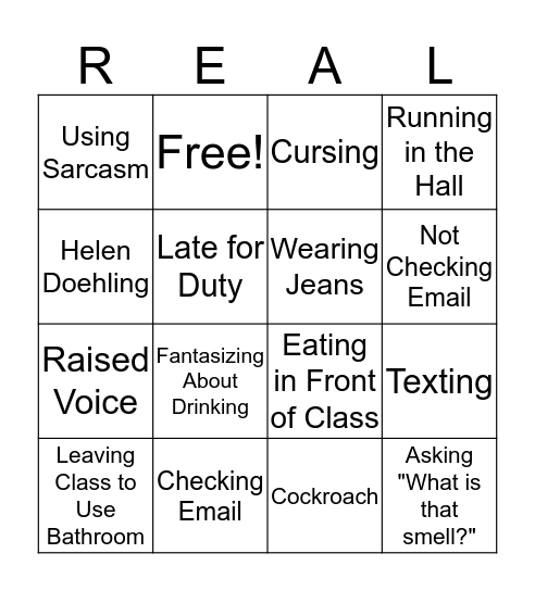 Real Teacher Bingo Card