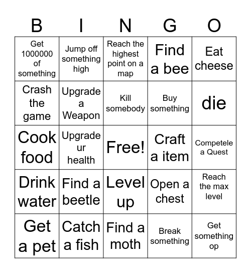 Bingo ( ANY GAME ) Bingo Card