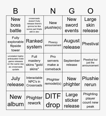 Phighting Crossroads Update Bingo Card