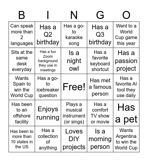 Find someone who... Bingo Card