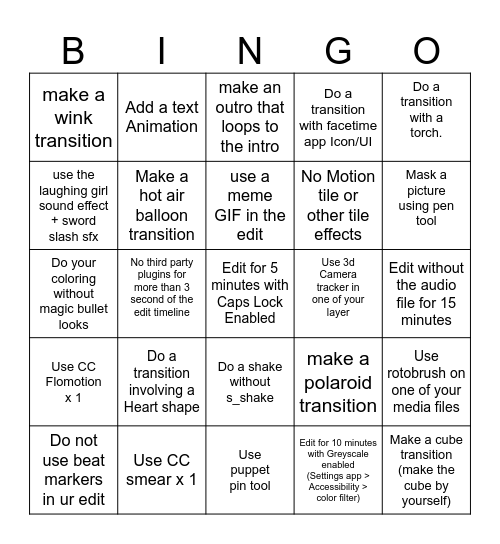 Editing BINGO - Chris Bingo Card