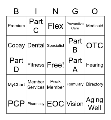 Peak Medicare Bingo Card