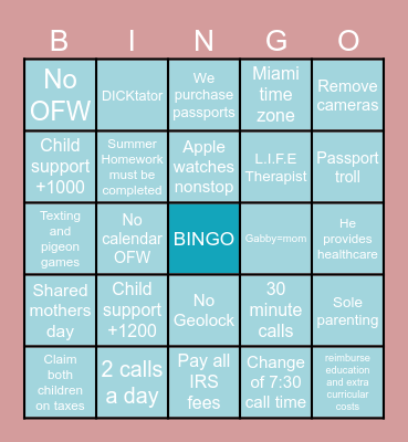 Cry Baby Cry Bingo Card