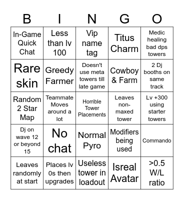 Untitled Bingo Card