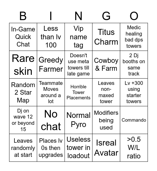 Untitled Bingo Card