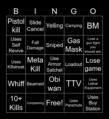 COD Warzone Bingo Card