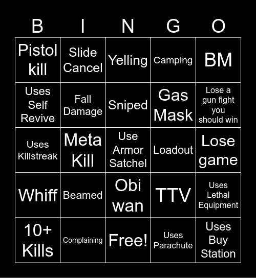 COD Warzone Bingo Card